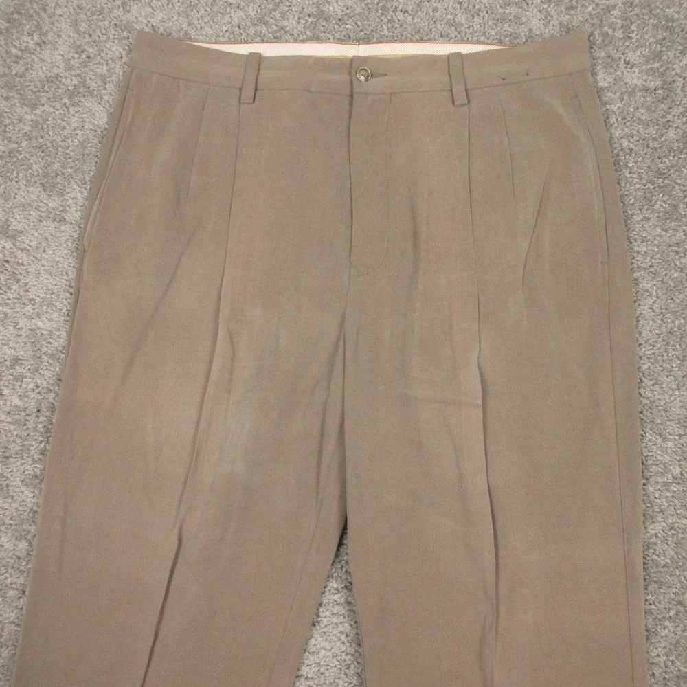 Tommy Bahama Pants Mens 36x30 Brown‎ Silk Rayon Pleated Trousers Straight